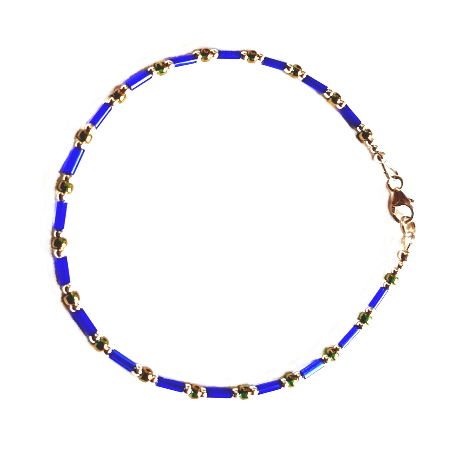 Dainty Blue Bugle Bead Anklet