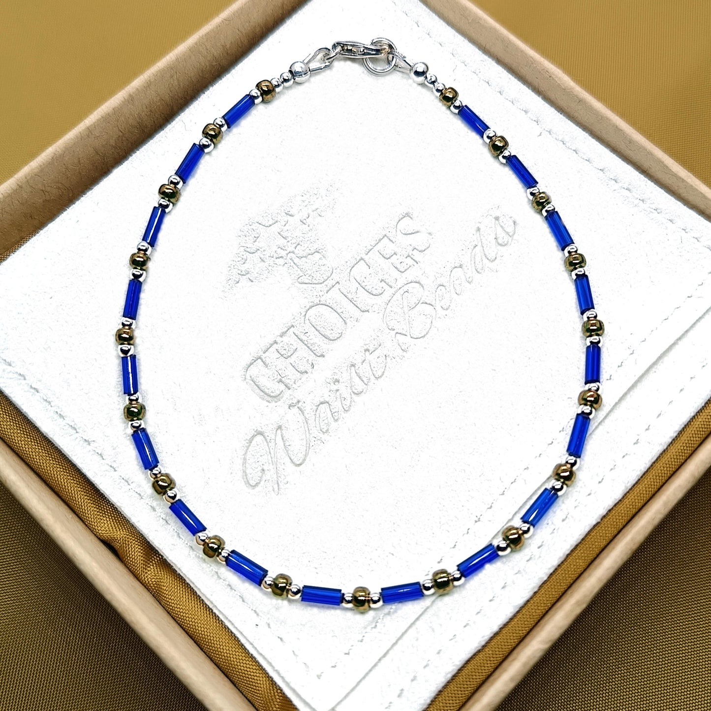 Dainty Blue Bugle Bead Anklet