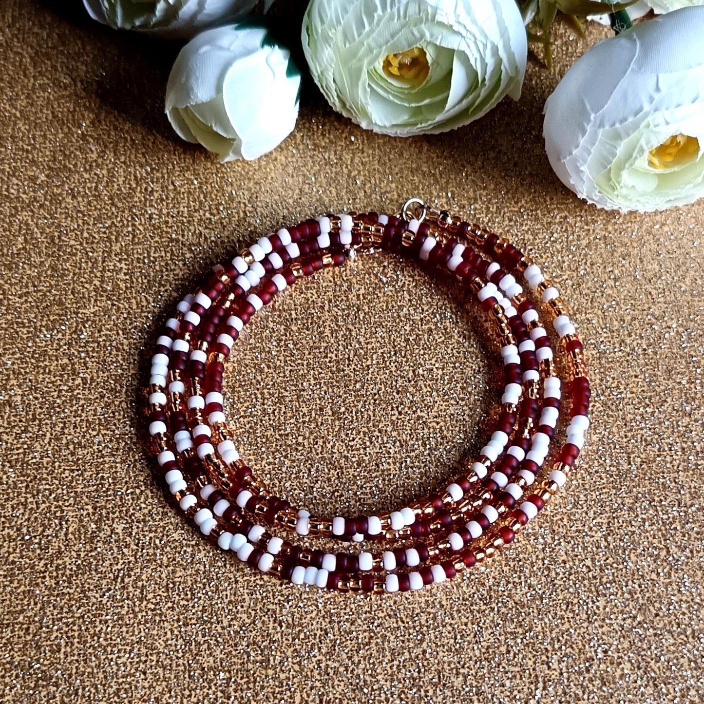 Brown White and Gold Waist Beads