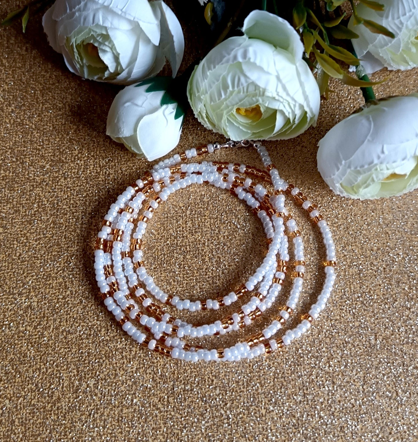 Ceylon White and Gold Waist Beads
