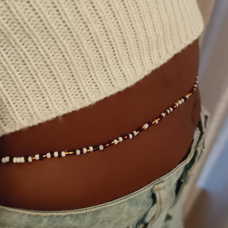 Brown White and Gold Waist Beads