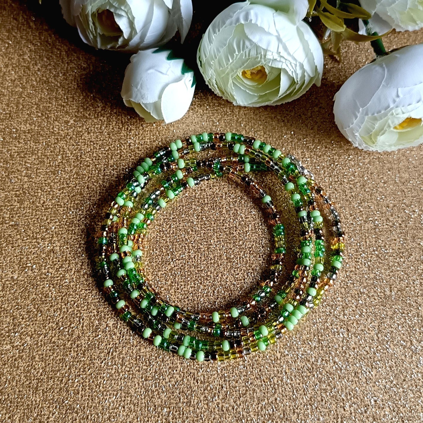 Multicolour Green Waist Beads