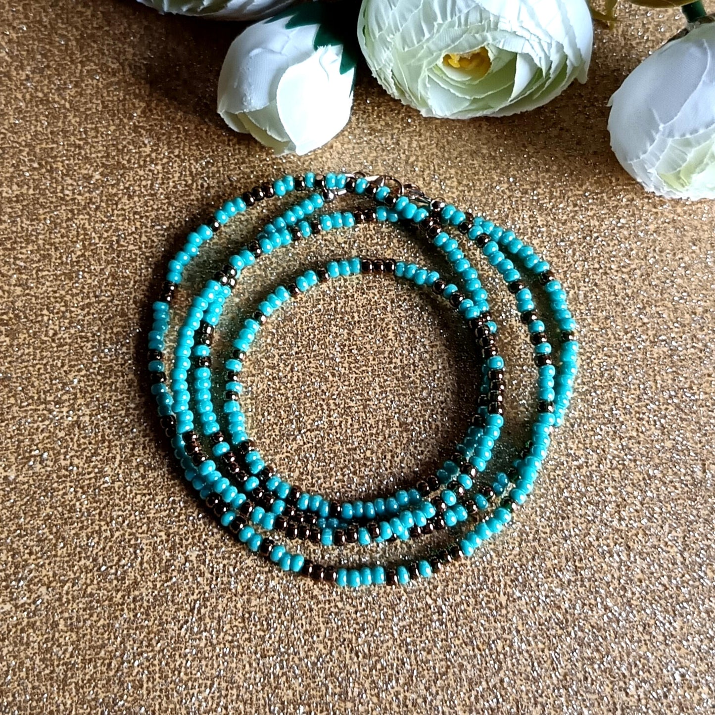 Turquoise and Bronze Waist Beads