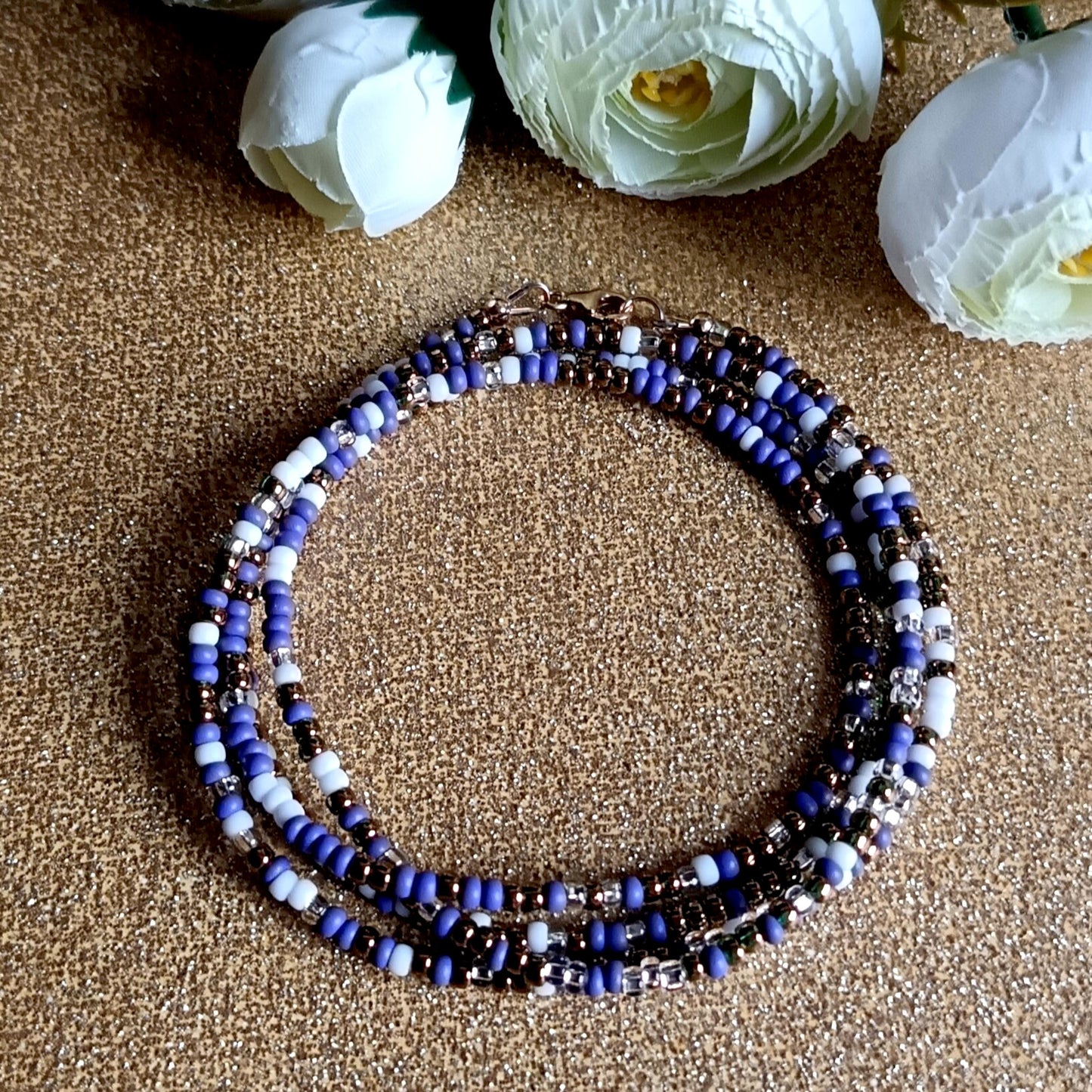 Purple White and Bronze Waist Beads