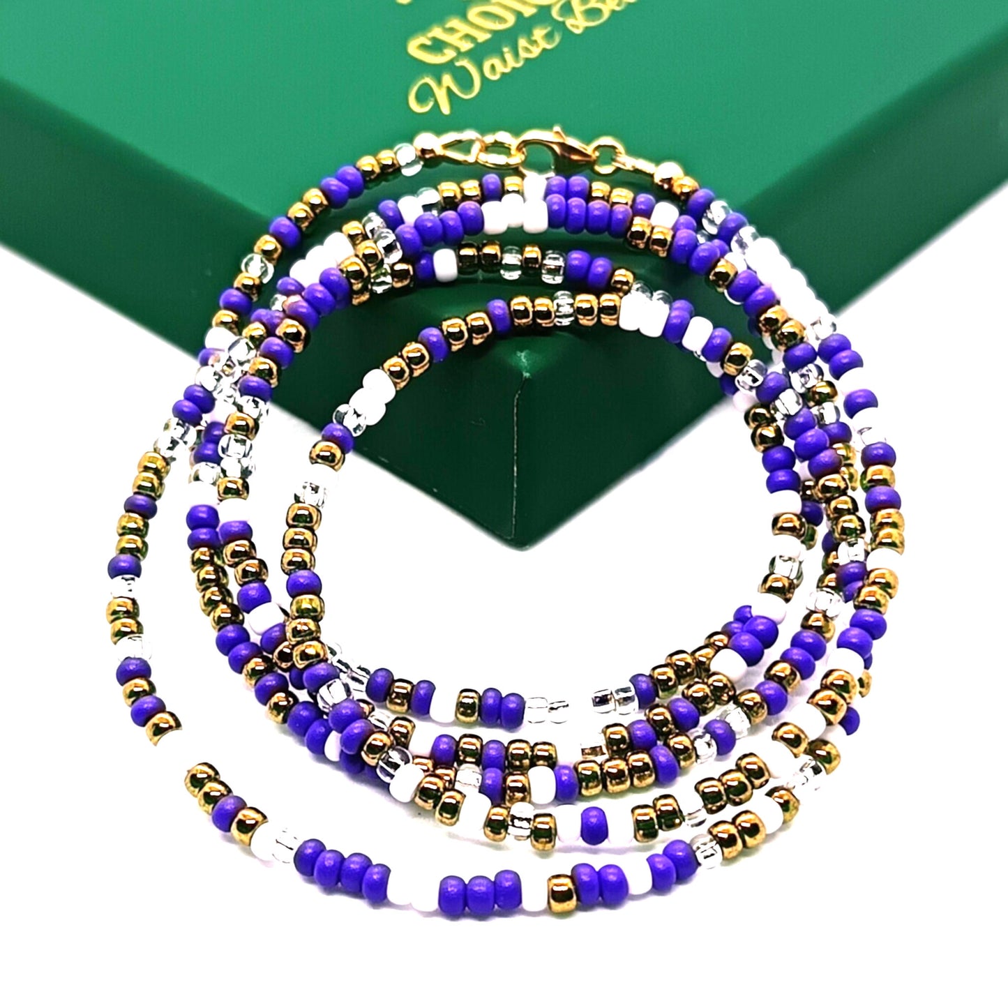 Purple White and Bronze Waist Beads